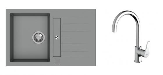 K-StrongSinks S3 Set drez Vardar 780x500mm granit šedý + Baterie Rhona chrom
