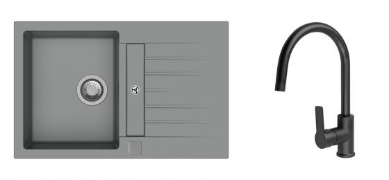 K-StrongSinks S3 Set drez Vardar 780x500mm granit šedý + Baterie Loira čierna