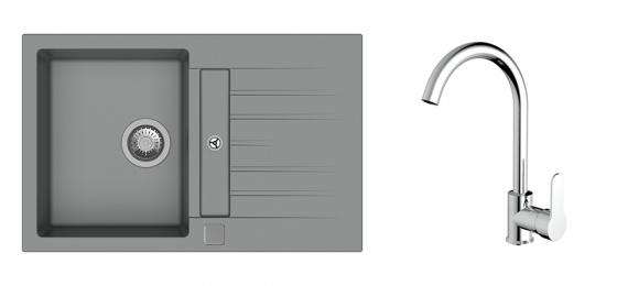 K-StrongSinks S3 Set drez Vardar 780x500mm granit šedý + Baterie Seina chrom