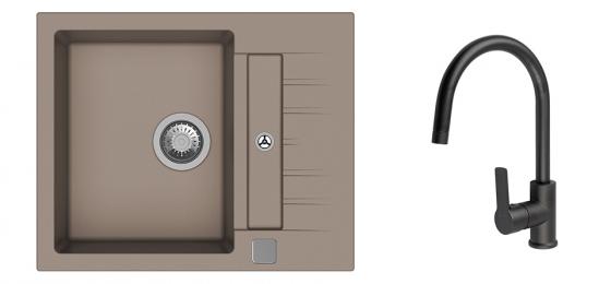 K-StrongSinks S3 Set drez Vardar 615x500mm granit béžová + Baterie Loira čierna