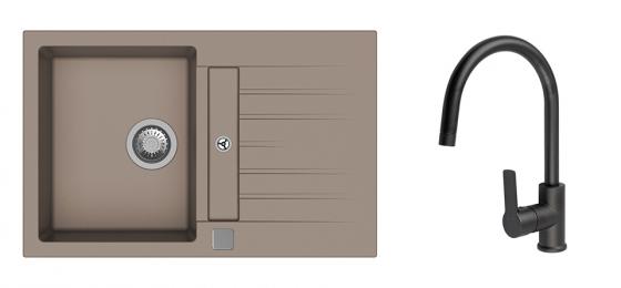 K-StrongSinks S3 Set drez Vardar 780x500mm granit béžová + Baterie Loira čierna