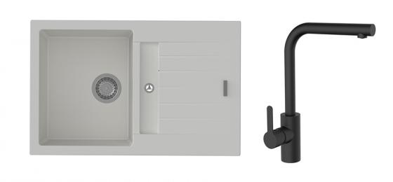 K-StrongSinks S3 Set drez Vardar 780x500mm granit biely + Baterie Ipoly čierna