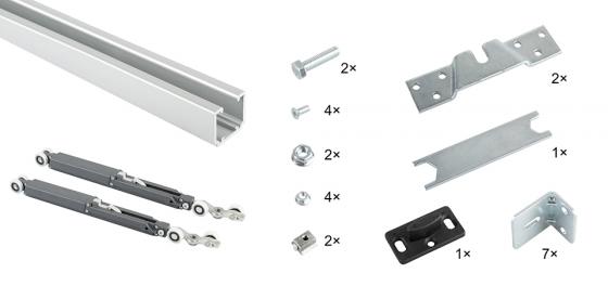 SISCO posuvné interiérové kovanie sada pre 1 krídlo, vedenie 3m, 40kg, 2x tlmič