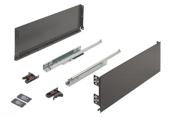 K-StrongMini zásuvka 185/550mm, tlmený čiastočný výsuv 25kg, sivá