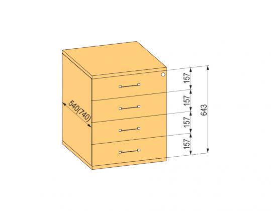 K-BBP kontejner 540mm typ 8/V 5 zásuvka plast částečný výsuv dotah