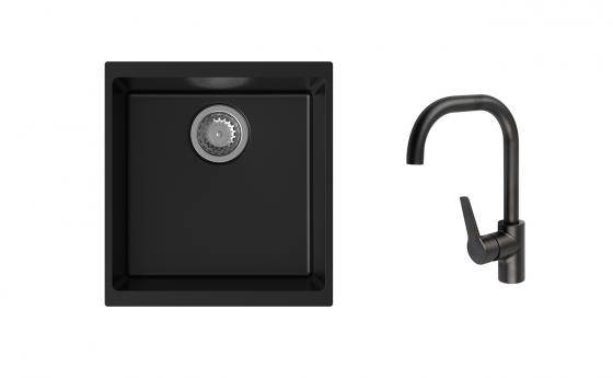 K-StrongSinks S3 Set drez Hron 430x460mm granit čierny + Batéria Garonne čierna