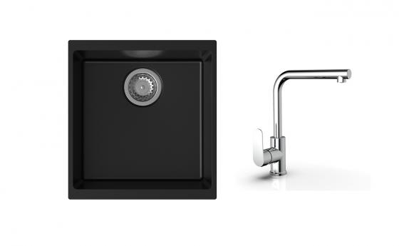 K-StrongSinks S3 Set drez Hron 430x460mm granit čierny + Batéria Stréva chrom