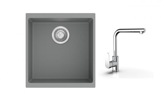 K-StrongSinks S3 Set drez Hron 430x460mm granit šedý + Batéria  Stréva chrom