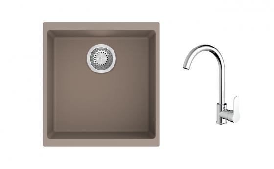 K-StrongSinks S3 Set drez Hron 430x460mm granit béžový + Batéria Seina chrom