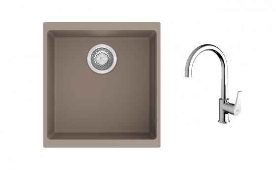 K-StrongSinks S3 Set drez Hron 430x460mm granit béžový + Batéria Rhona chrom