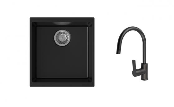 K-StrongSinks S3 Set drez Hron 430x460mm granit čierny + Batéria Loira čierna