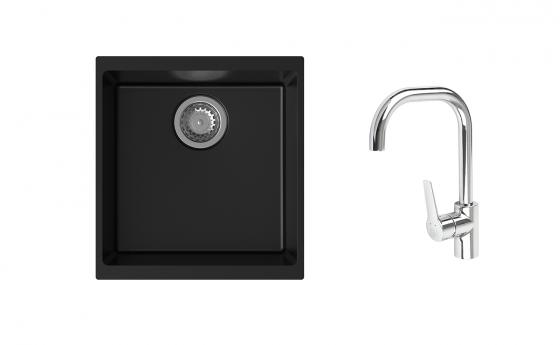 K-StrongSinks S3 Set drez Hron 430x460mm granit čierny + Batéria Garonne chrom