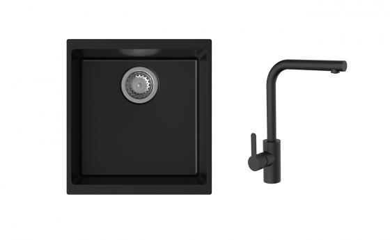 K-StrongSinks S3 Set drez Hron 430x460mm granit čierny + Batéria Ipoly čierna