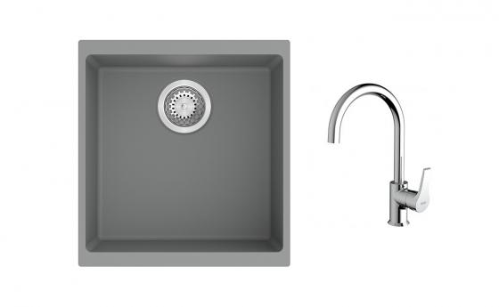 K-StrongSinks S3 Set drez Hron 430x460mm granit šedý + Batéria Rhona chrom