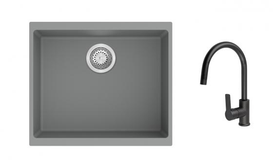 K-StrongSinks S3 Set drez Hron 530x460mm granit šedý + Batéria Loira čierna