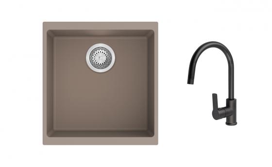 K-StrongSinks S3 Set drez Hron 430x460mm granit béžový + Batéria Loira čierna