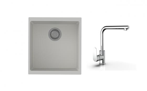 K-StrongSinks S3 Set drez Hron 430x460mm granit biely + Batéria  Stréva chrom