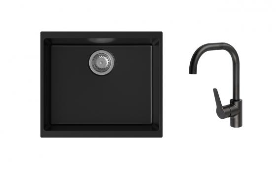 K-StrongSinks S3 Set drez Hron 530x460mm granit čierny + Batéria Garonne čierna