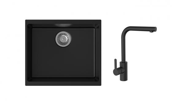 K-StrongSinks S3 Set drez Hron 530x460mm granit čierny + Batéria Ipoly čierna