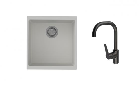 K-StrongSinks S3 Set drez Hron 430x460mm granit biely + Batéria Garonne čierna