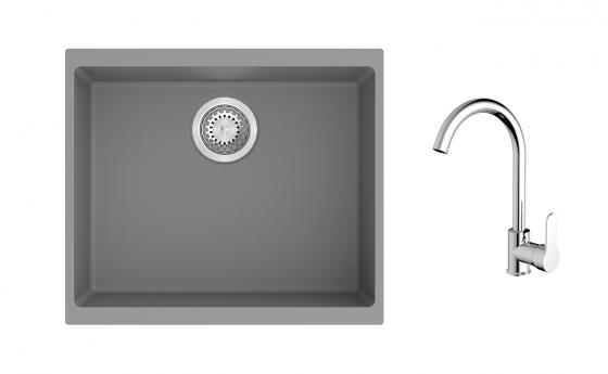 K-StrongSinks S3 Set drez Hron 530x460mm granit šedý + Batéria Seina chrom