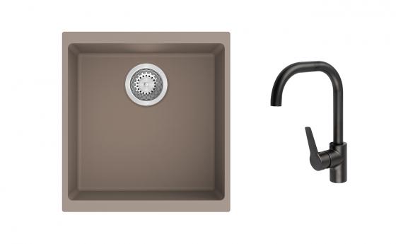 K-StrongSinks S3 Set drez Hron 430x460mm granit béžový + Batéria Garonne čierna