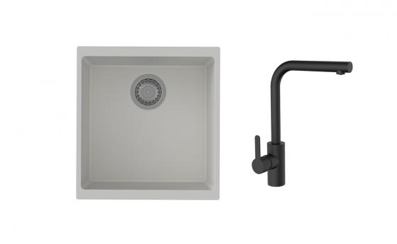 K-StrongSinks S3 Set drez Hron 430x460mm granit biely + Batéria Ipoly čierna