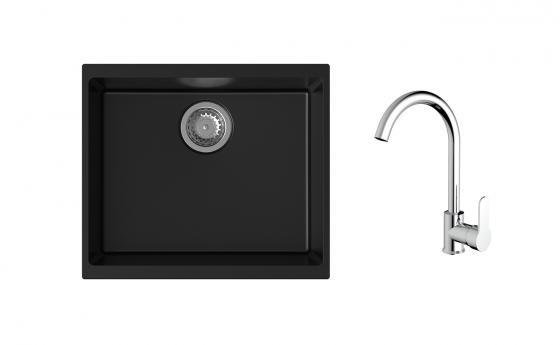 K-StrongSinks S3 Set drez Hron 530x460mm granit čierny + Batéria Seina chrom