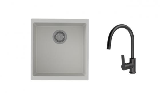 K-StrongSinks S3 Set drez Hron 430x460mm granit biely + Batéria Loira čierna