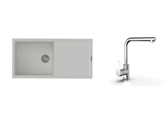 K-StrongSinks S3 Set drez Labe 1000x500mm granit biela + Batéria Stréva chróm