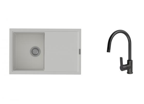 K-StrongSinks S3 Set drez Labe 780x500mm granit biela + Batéria Loira čierna