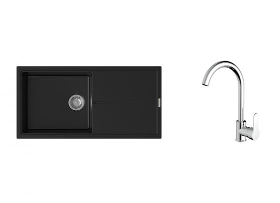 K-StrongSinks S3 Set drez Labe 1000x500mm granit čierna + Batéria Seina chróm