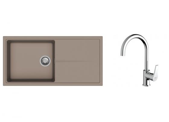 K-StrongSinks S3 Set drez Labe 1000x500mm granit béžová + Batéria Rhona chróm