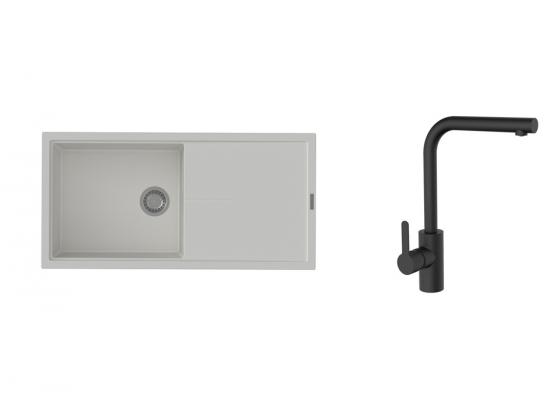 K-StrongSinks S3 Set drez Labe 1000x500mm granit biela + Batéria Ipoly čierna