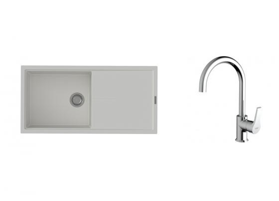 K-StrongSinks S3 Set drez Labe 1000x500mm granit biela + Batéria Rhona chróm