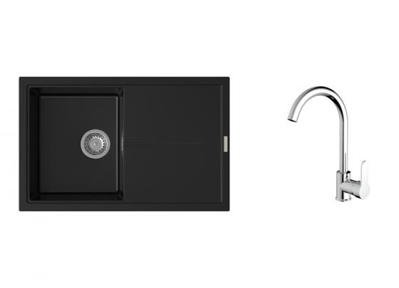 K-StrongSinks S3 Set drez Labe 780x500mm granit čierna + Batéria Seina chróm