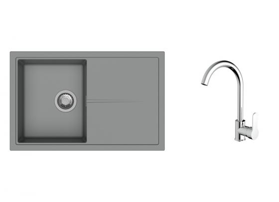 K-StrongSinks S3 Set drez Labe 780x500mm granit šedá + Batéria Seina chróm