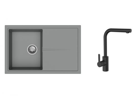 K-StrongSinks S3 Set drez Labe 780x500mm granit šedá + Batéria Ipoly čierna