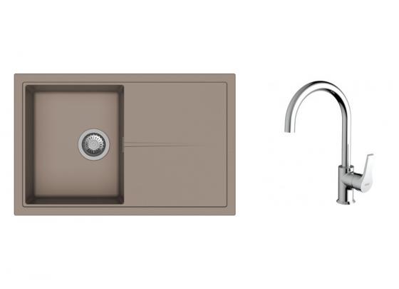 K-StrongSinks S3 Set drez Labe 780x500mm granit béžový + Batéria Rhona chróm