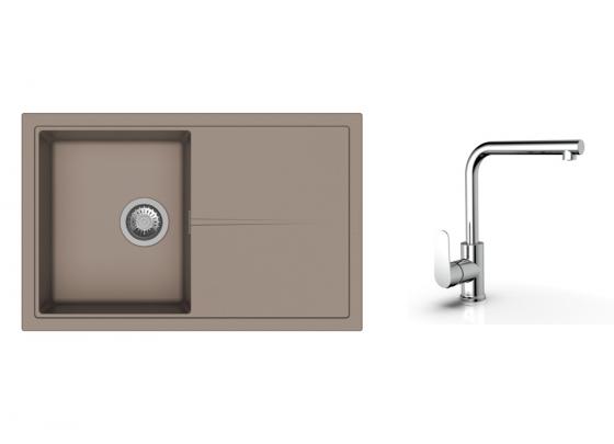 K-StrongSinks S3 Set drez Labe 780x500mm granit béžová + Batéria Stréva chróm