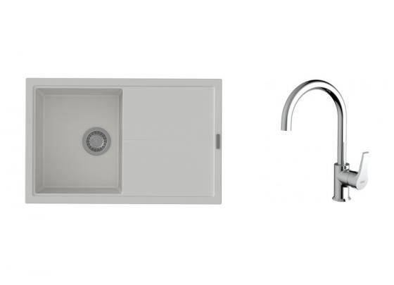 K-StrongSinks S3 Set drez Labe 780x500mm granit biela + Batéria Rhona chróm