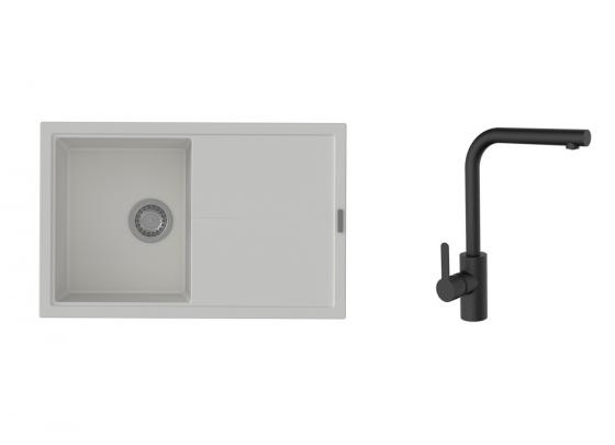 K-StrongSinks S3 Set drez Labe 780x500mm granit biela + Batéria Ipoly čierna