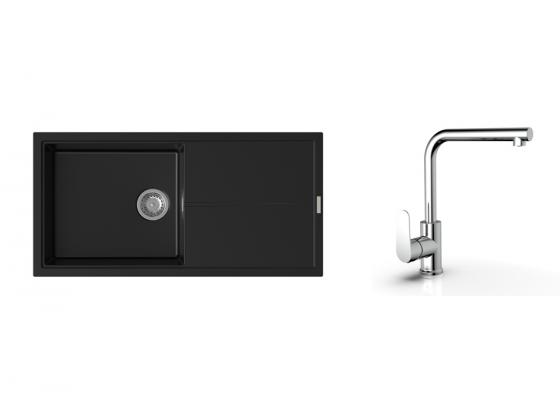 K-StrongSinks S3 Set drez Labe 1000x500mm granit čierna + Batéria  Stréva chróm