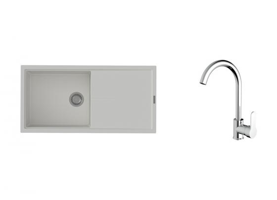 K-StrongSinks S3 Set drez Labe 1000x500mm granit biela + Batéria Seina chróm