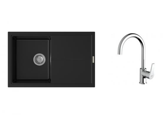 K-StrongSinks S3 Set drez Labe 780x500mm granit čierna + Batéria Rhona chróm