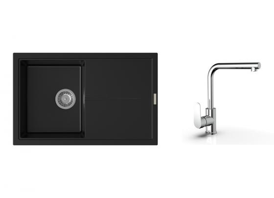 K-StrongSinks S3 Set drez Labe 780x500mm granit čierna + Batéria Stréva chróm