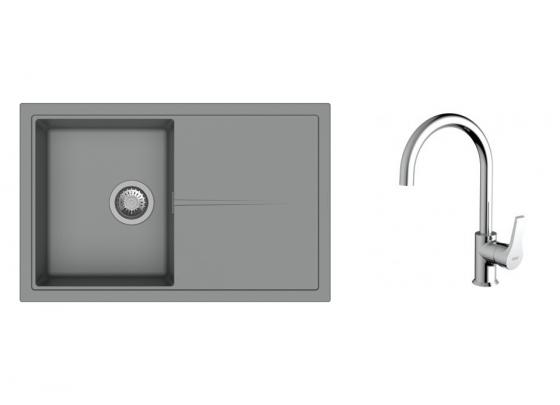 K-StrongSinks S3 Set drez Labe 780x500mm granit šedá + Batéria Rhona chróm