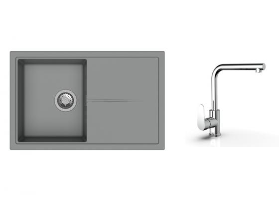 K-StrongSinks S3 Set drez Labe 780x500mm granit šedá + Batéria Stréva chróm