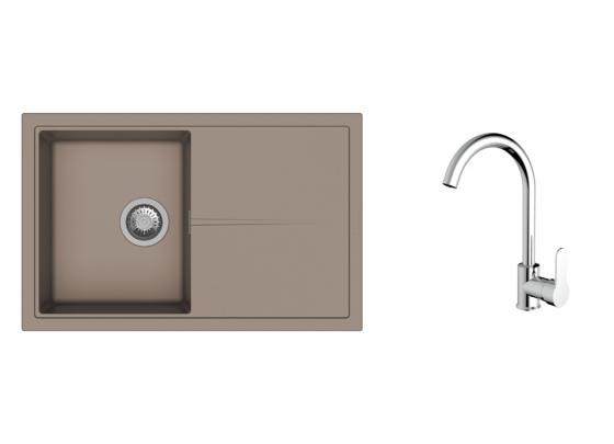 K-StrongSinks S3 Set drez Labe 780x500mm granit béžová + Batéria Seina chróm