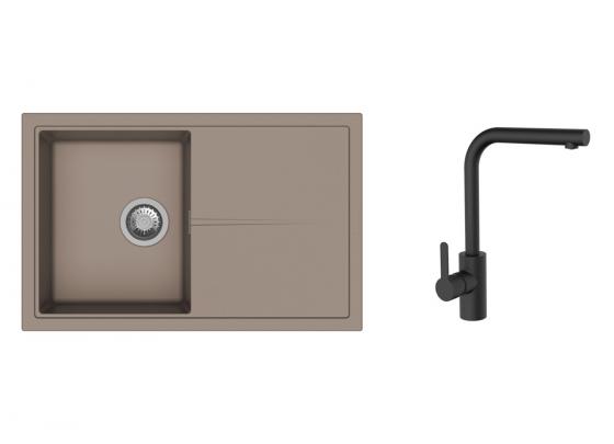 K-StrongSinks S3 Set drez Labe 780x500mm granit béžový + Batéria Ipoly čierna